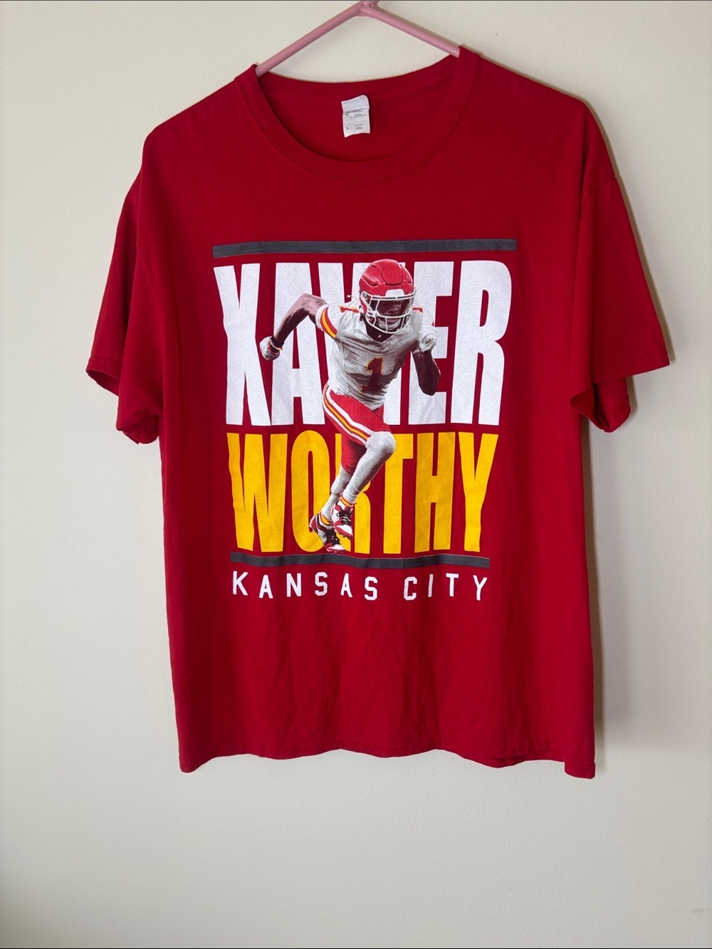 Fruit of the Loom Red Kansas City Xavier Worthy Graphic Tee